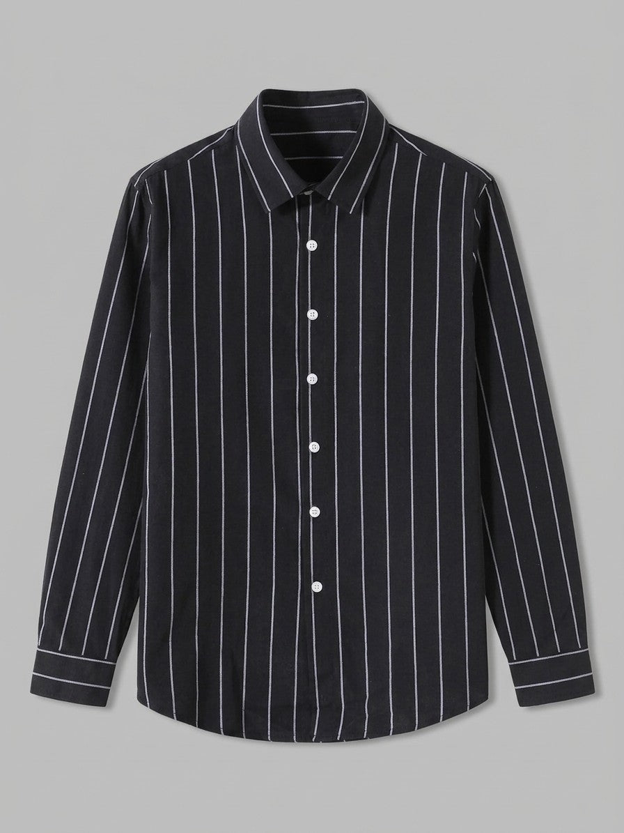 Palermo Men's Striped Cotton-Blend Long Sleeve Shirt — black — packshot