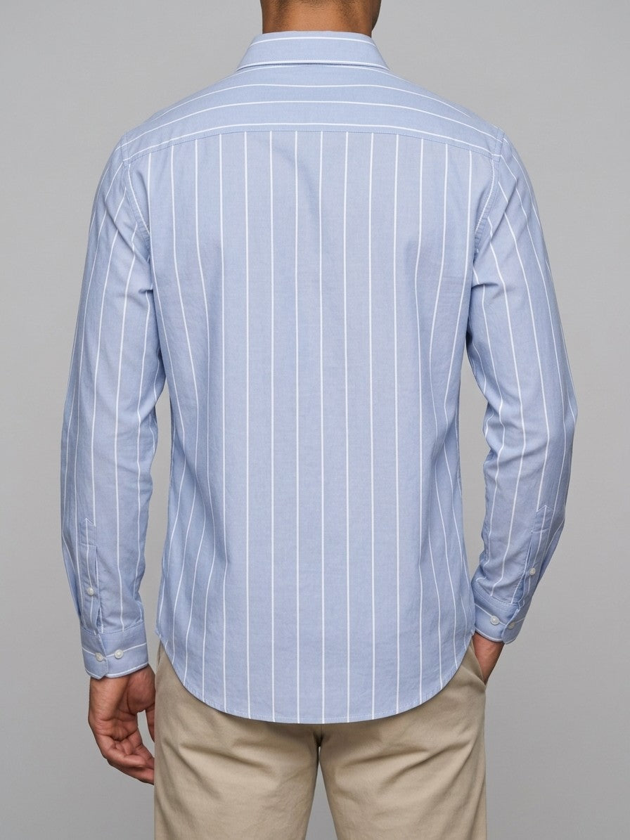 Palermo Men's Striped Cotton-Blend Long Sleeve Shirt — blue — back