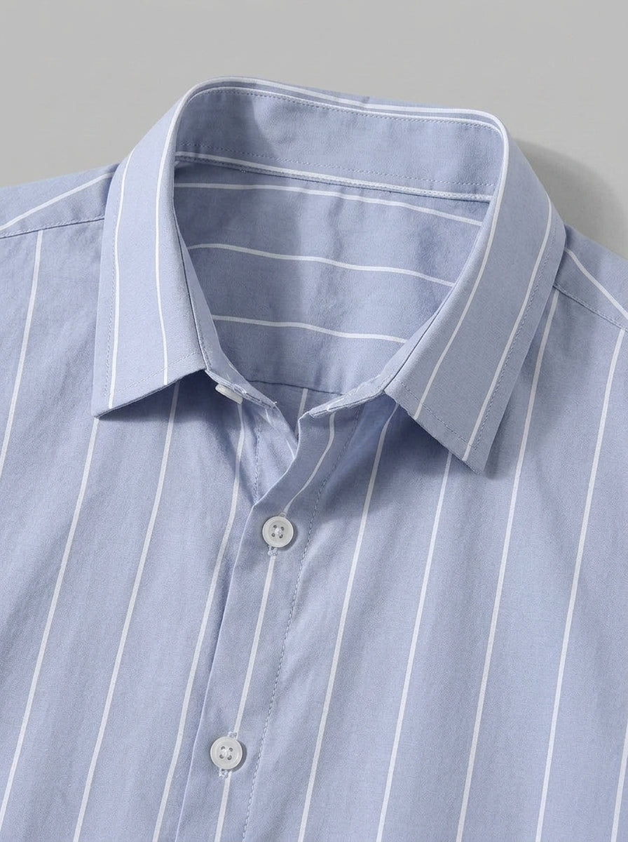 Palermo Men's Striped Cotton-Blend Long Sleeve Shirt — blue — detail-collar
