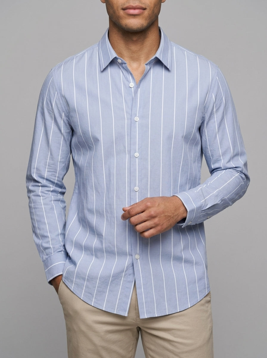 Palermo Men's Striped Cotton-Blend Long Sleeve Shirt — blue — front