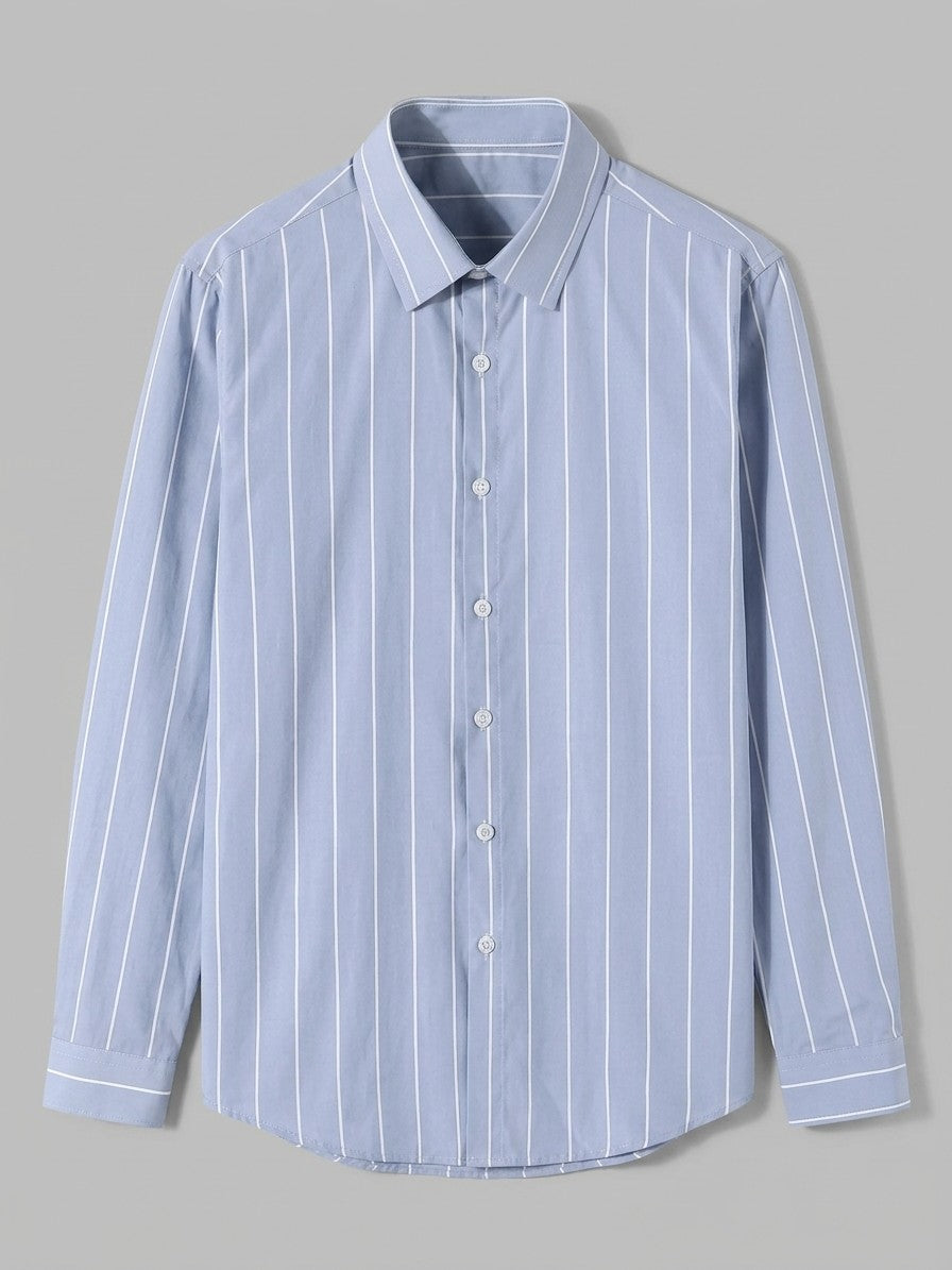 Palermo Men's Striped Cotton-Blend Long Sleeve Shirt — blue — packshot