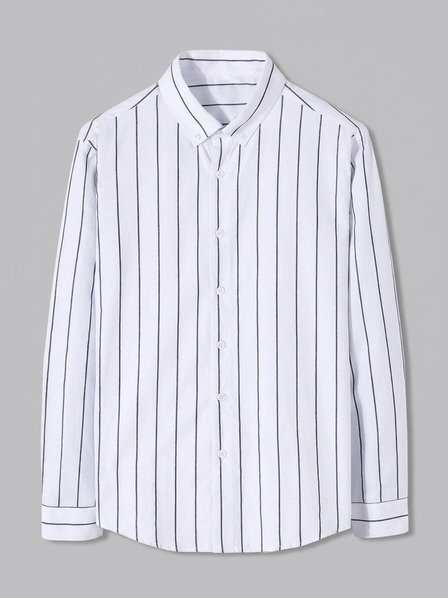 Palermo Men's Striped Cotton-Blend Long Sleeve Shirt — white — packshot