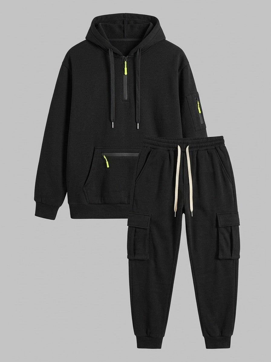 Palestrina Men's Tactical Zip-Pocket Hoodie and Cargo Jogger Set — black — packshot