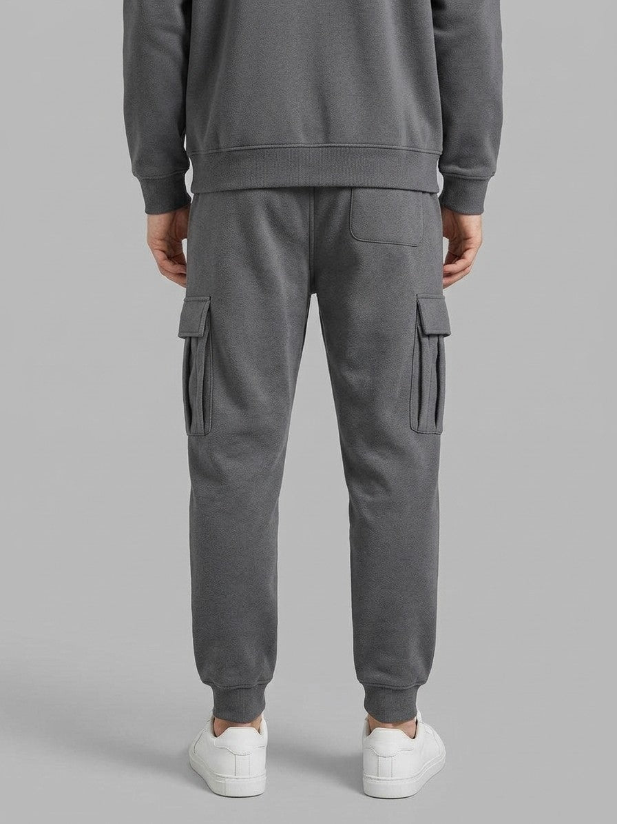 Palestrina Men's Tactical Zip-Pocket Hoodie and Cargo Jogger Set — darkgray — bottomback