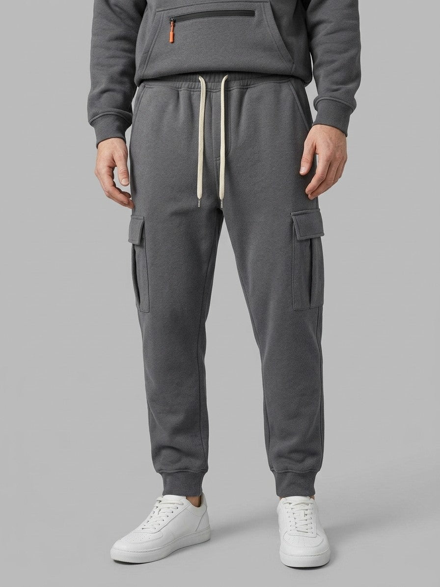 Palestrina Men's Tactical Zip-Pocket Hoodie and Cargo Jogger Set — darkgray — bottomfront