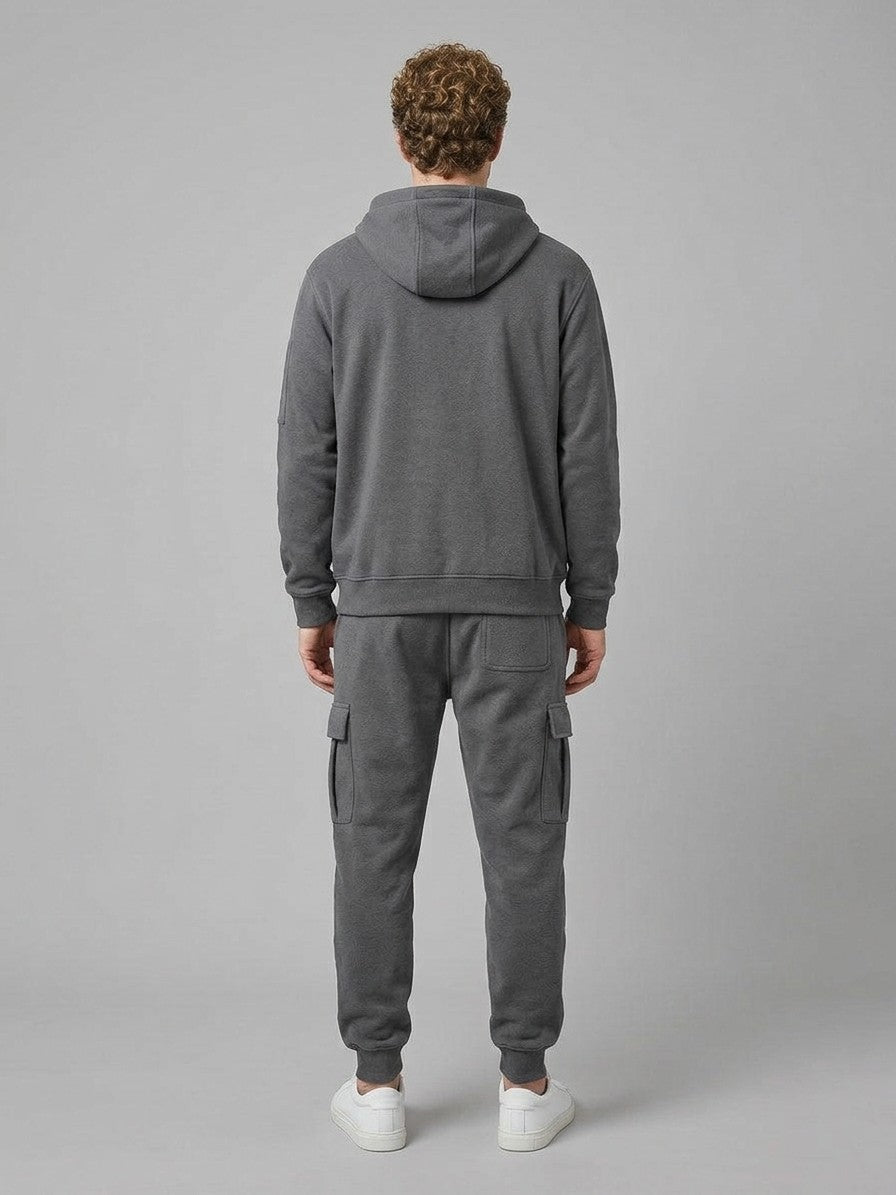 Palestrina Men's Tactical Zip-Pocket Hoodie and Cargo Jogger Set — darkgray — fullback