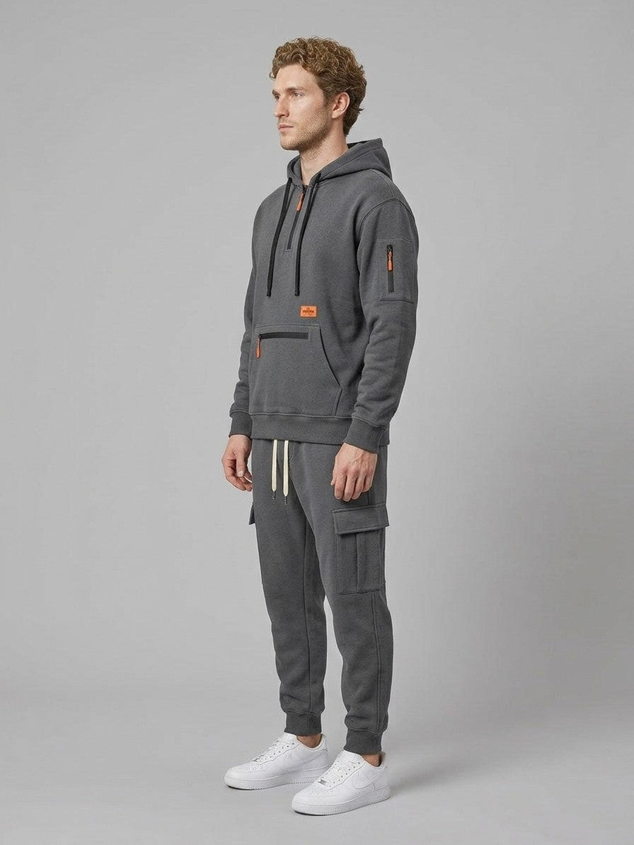 Palestrina Men's Tactical Zip-Pocket Hoodie and Cargo Jogger Set — darkgray — fullside