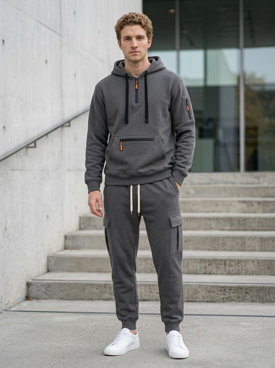 Palestrina Men's Tactical Zip-Pocket Hoodie and Cargo Jogger Set — darkgray — lifestyle