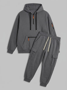 Palestrina Men's Tactical Zip-Pocket Hoodie and Cargo Jogger Set