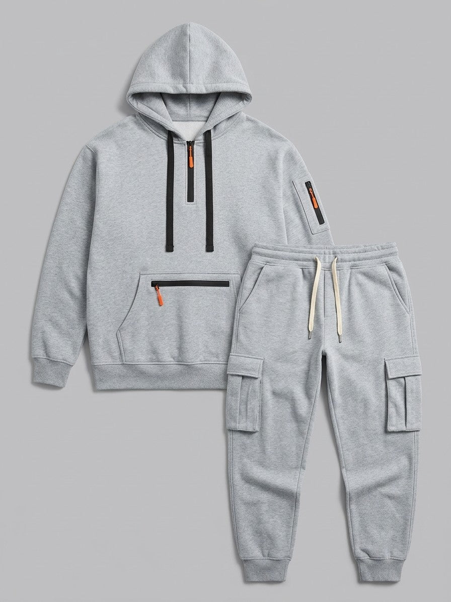 Palestrina Men's Tactical Zip-Pocket Hoodie and Cargo Jogger Set — lightgray — packshot