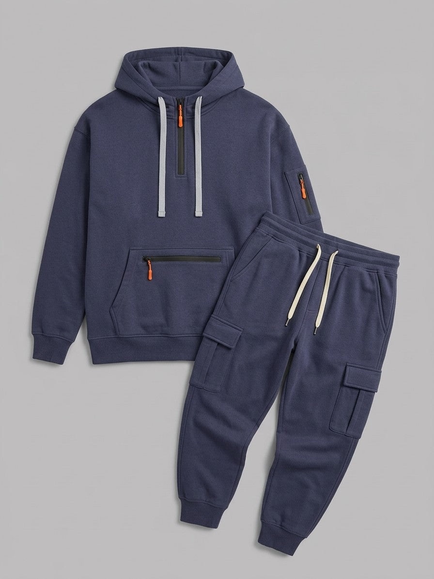 Palestrina Men's Tactical Zip-Pocket Hoodie and Cargo Jogger Set — navyblue — packshot