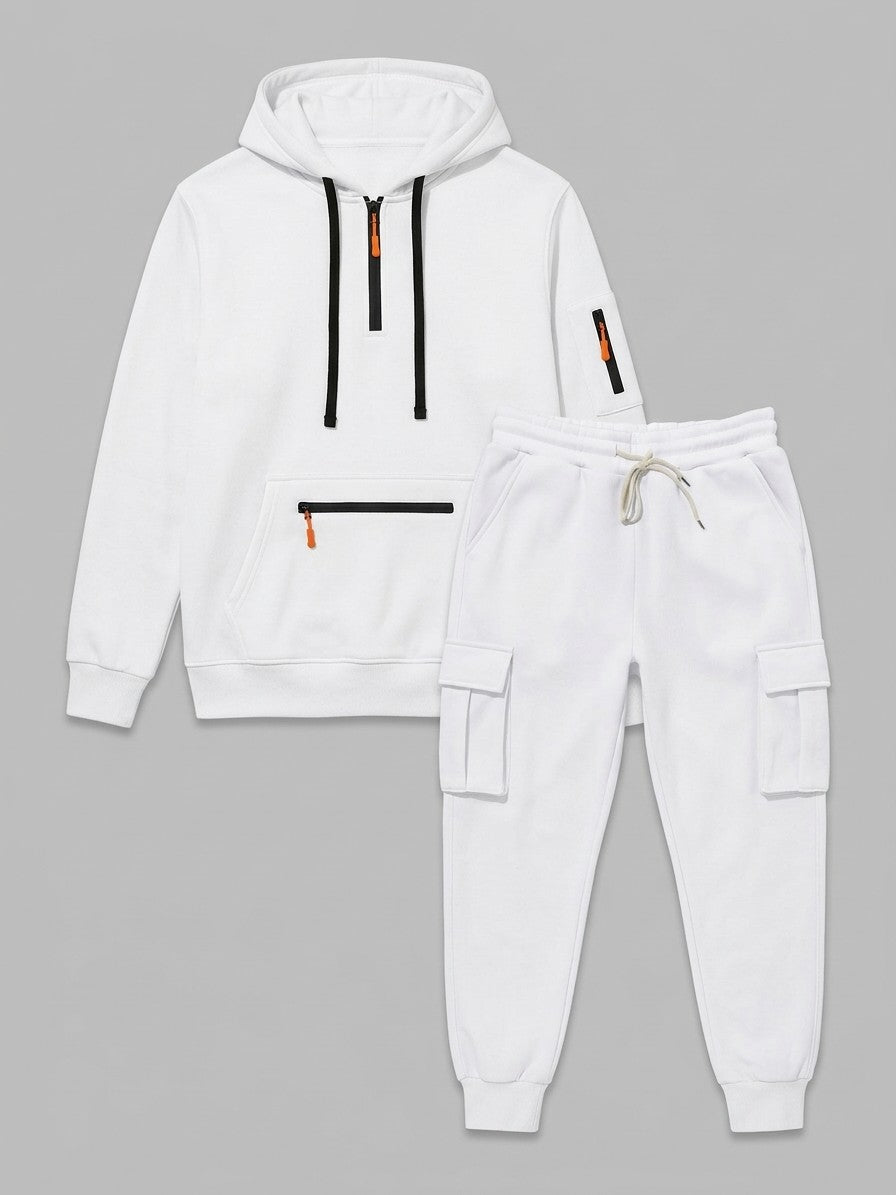 Palestrina Men's Tactical Zip-Pocket Hoodie and Cargo Jogger Set — white — packshot