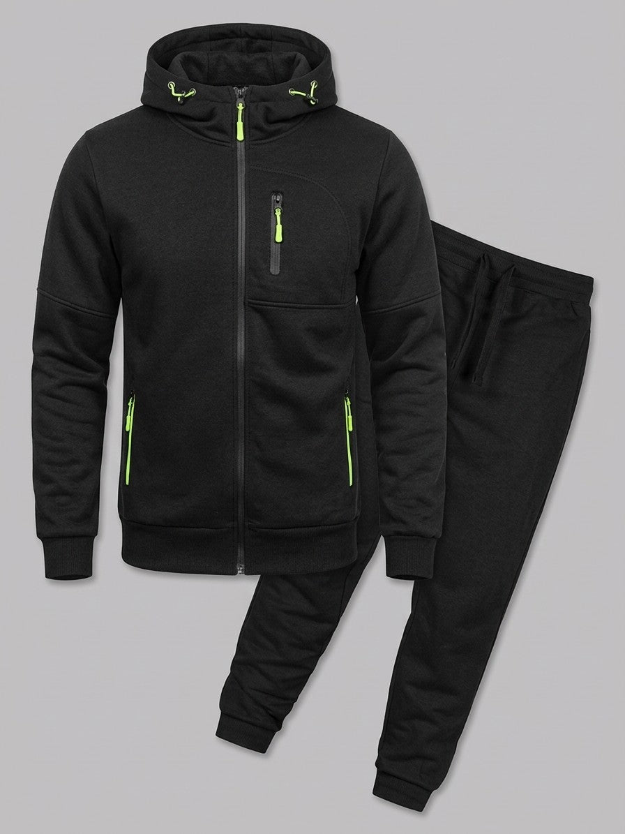 Palinuro Men's Paneled Zip-Up Hoodie and Jogger Set — black — packshot