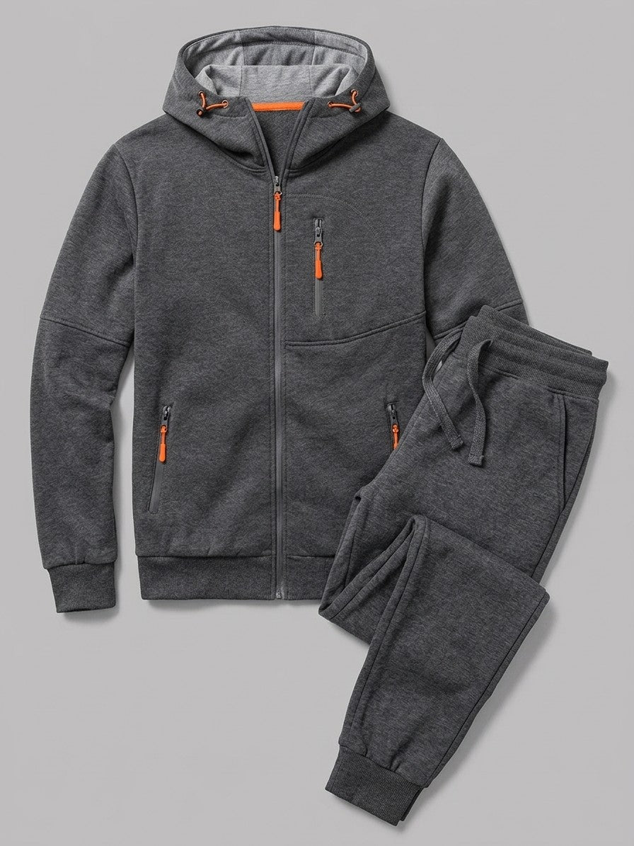 Palinuro Men's Paneled Zip-Up Hoodie and Jogger Set — darkgray — packshot