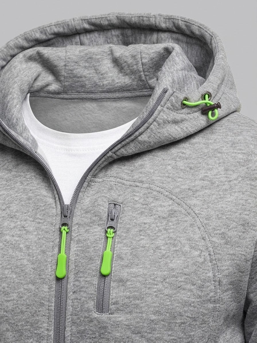 Palinuro Men's Paneled Zip-Up Hoodie and Jogger Set — gray — detail-collar