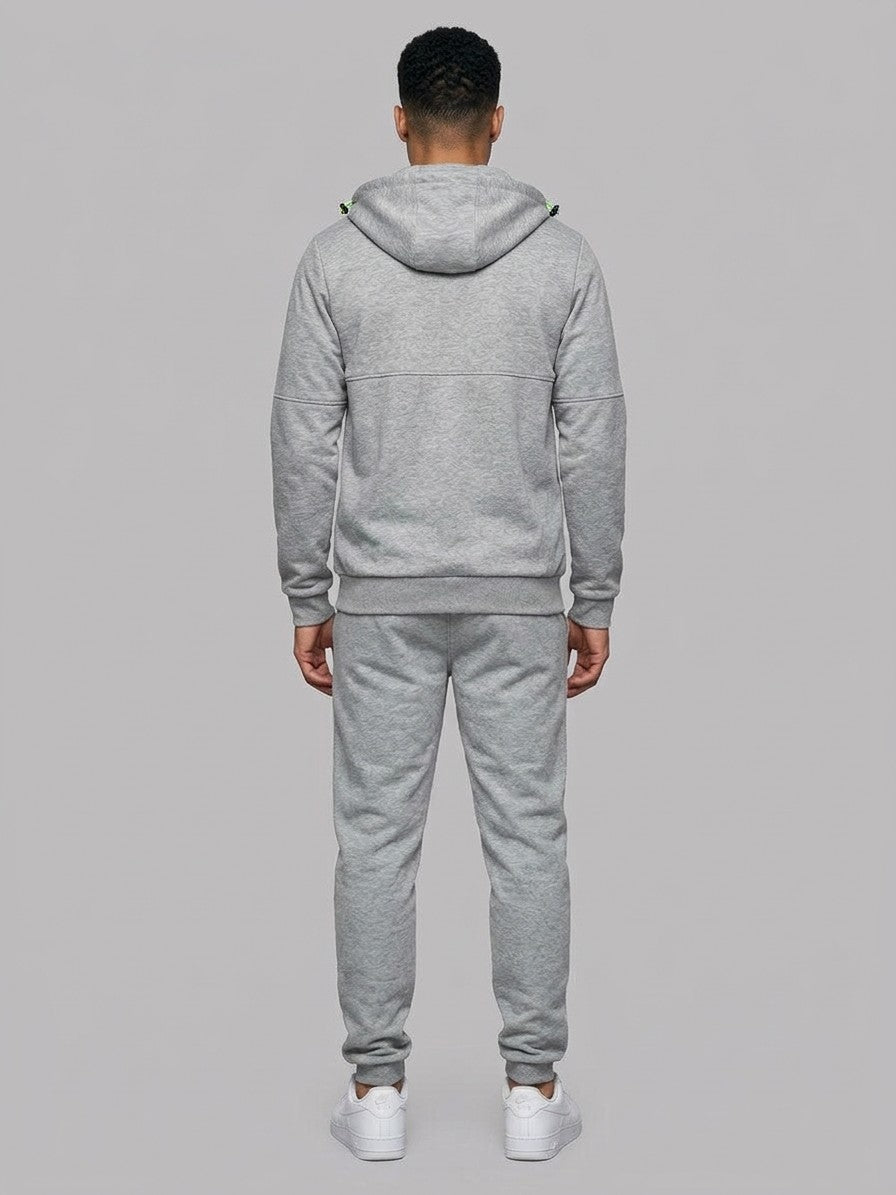Palinuro Men's Paneled Zip-Up Hoodie and Jogger Set — gray — fullback