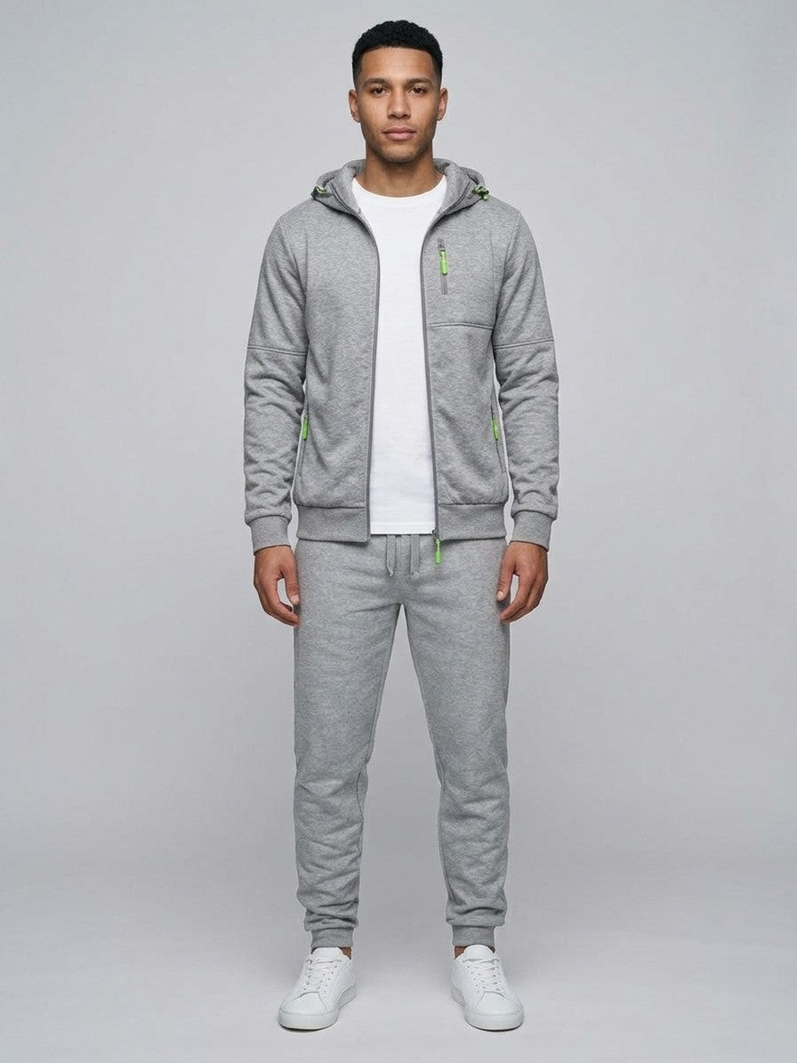 Palinuro Men's Paneled Zip-Up Hoodie and Jogger Set — gray — fullfront