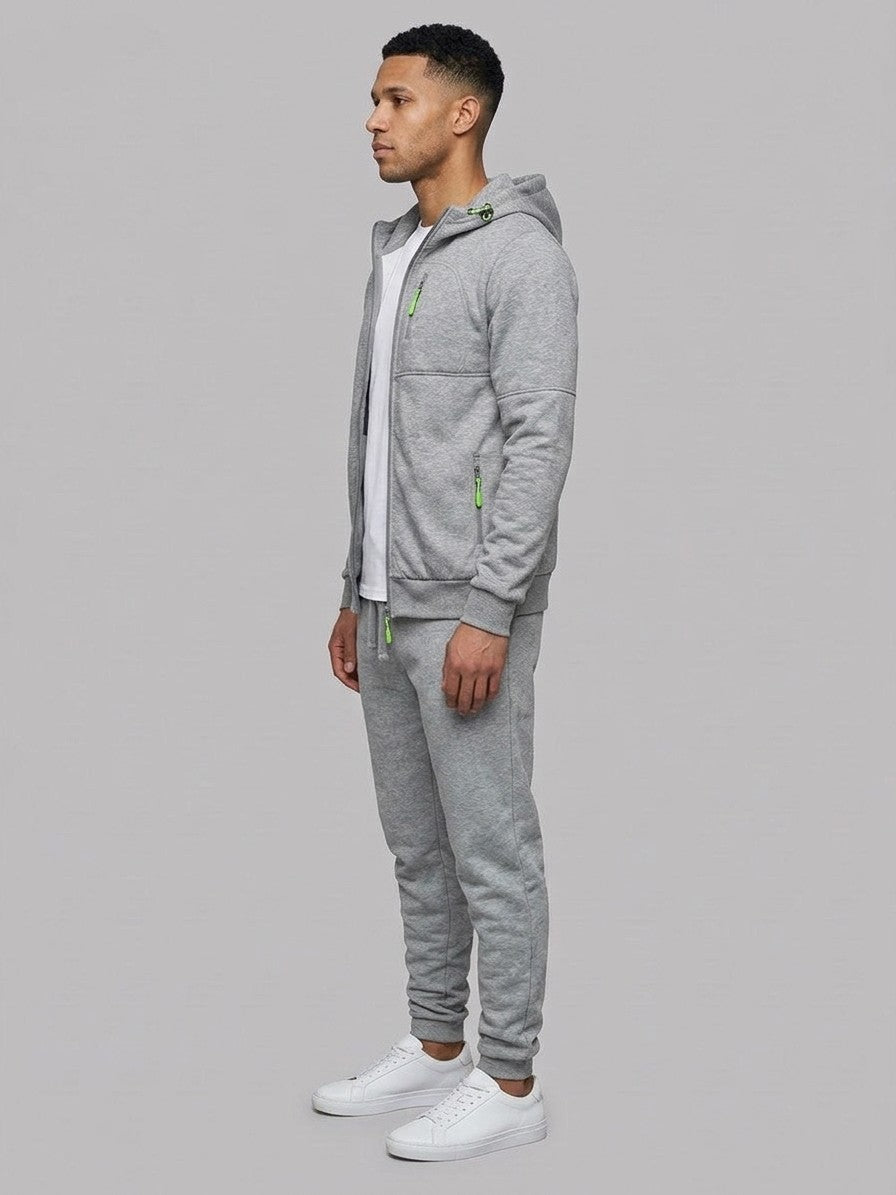 Palinuro Men's Paneled Zip-Up Hoodie and Jogger Set — gray — fullside