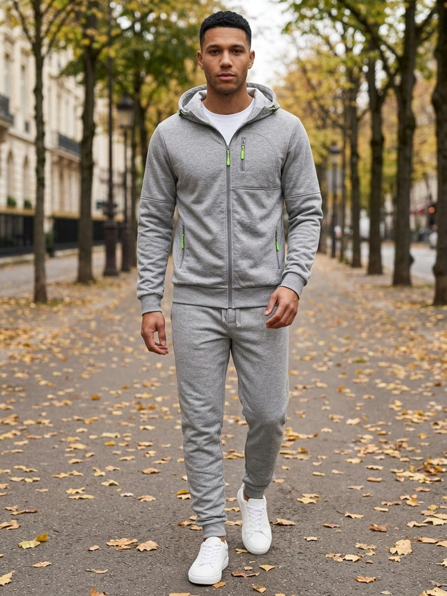 Palinuro Men's Paneled Zip-Up Hoodie and Jogger Set — gray — lifestyle