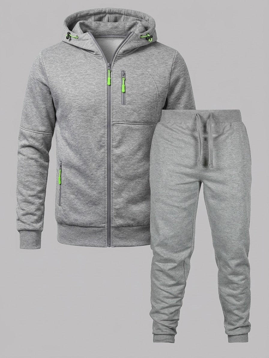 Palinuro Men's Paneled Zip-Up Hoodie and Jogger Set — gray — packshot
