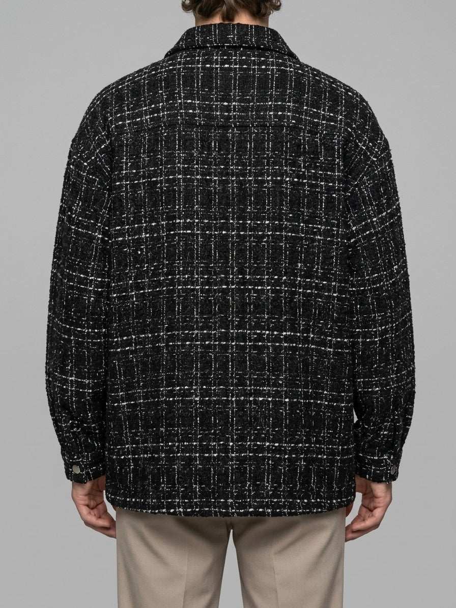 Palmanova Men's Checked Tweed Overshirt — black — back