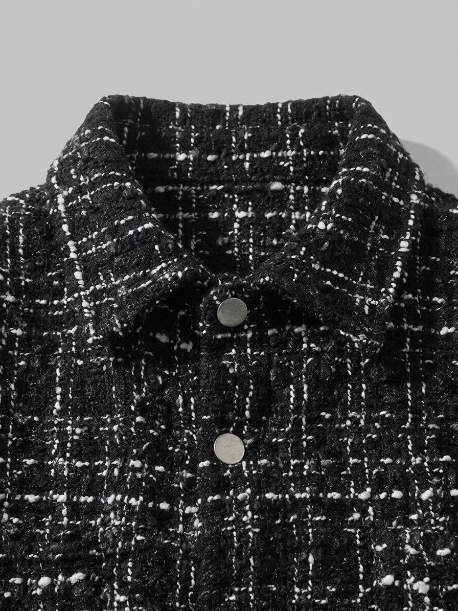 Palmanova Men's Checked Tweed Overshirt — black — detail-2
