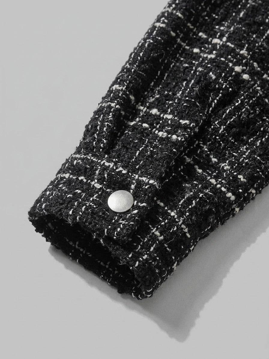 Palmanova Men's Checked Tweed Overshirt — black — detail-collar