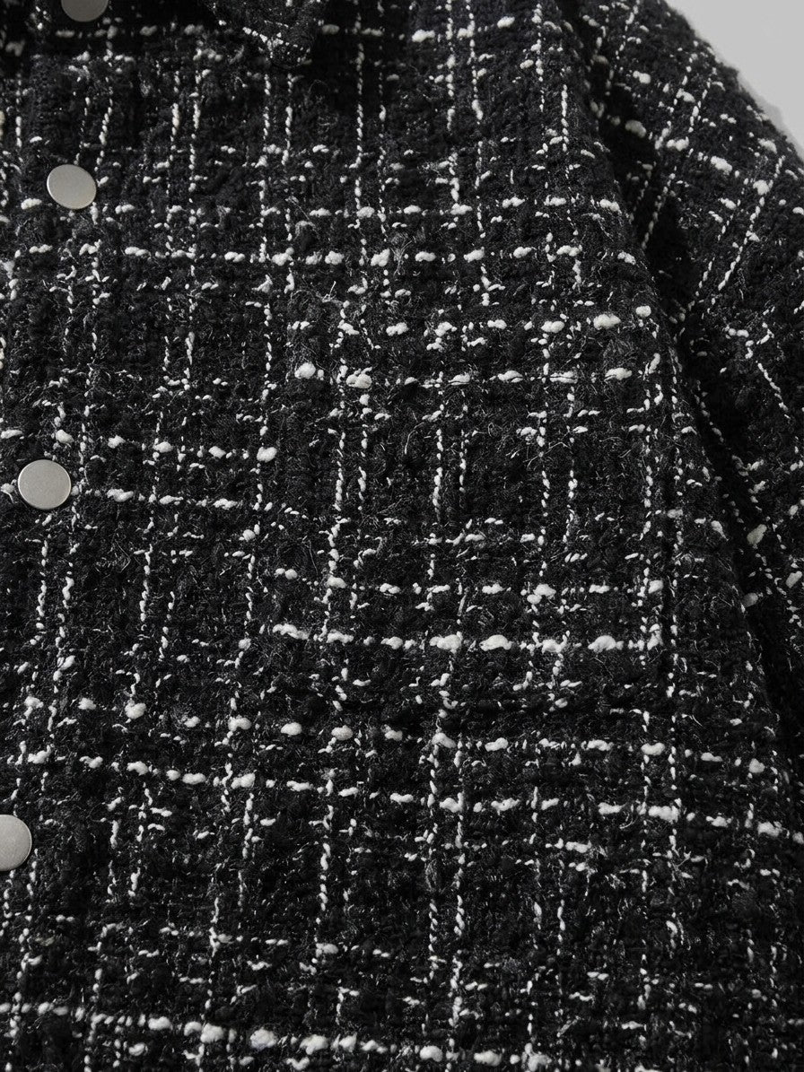 Palmanova Men's Checked Tweed Overshirt — black — detail