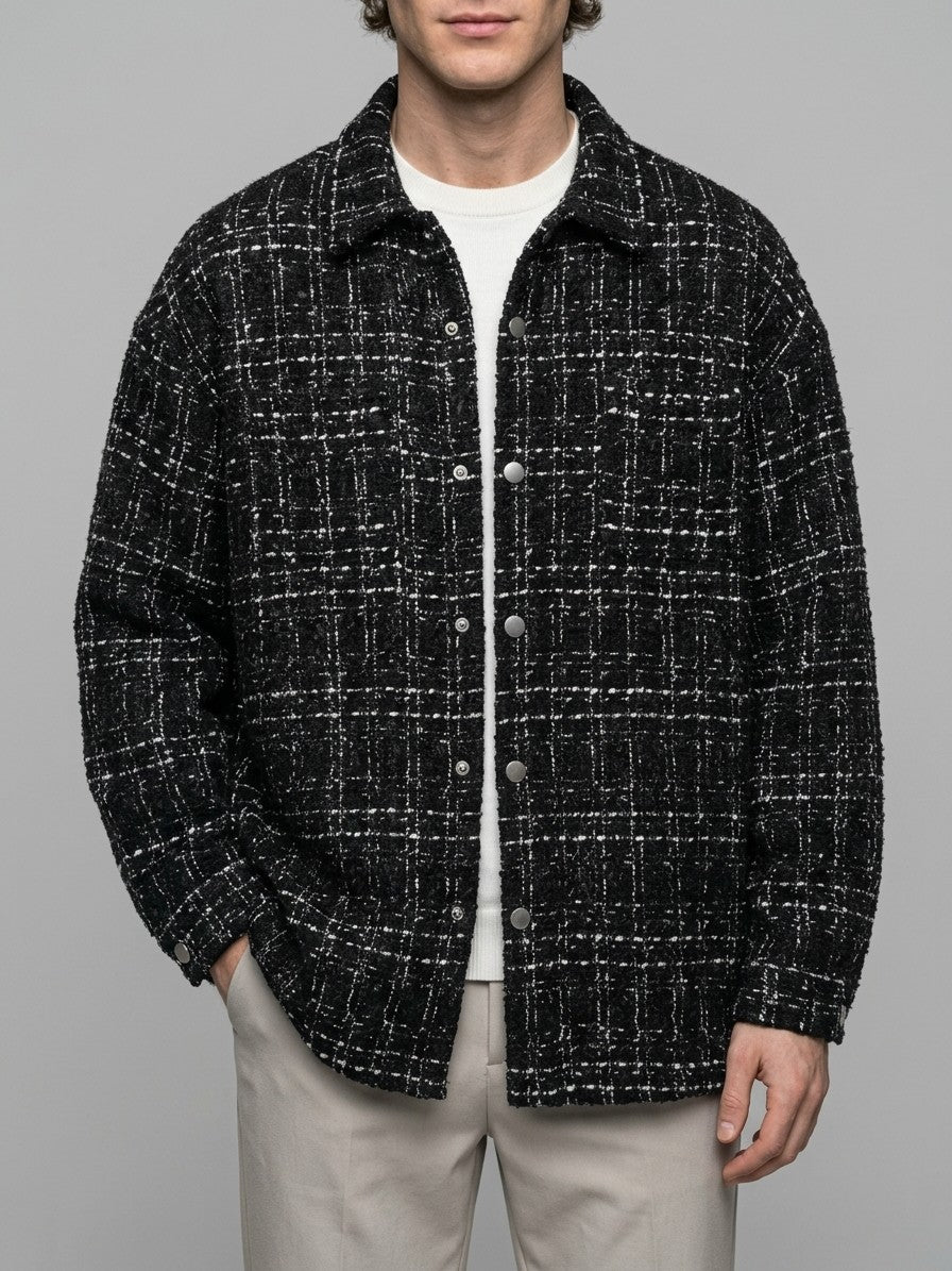 Palmanova Men's Checked Tweed Overshirt — black — front