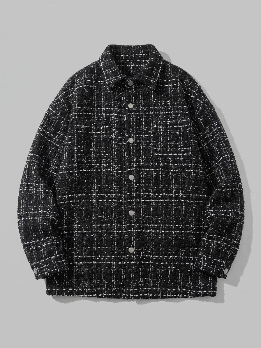 Palmanova Men's Checked Tweed Overshirt — black — packshot
