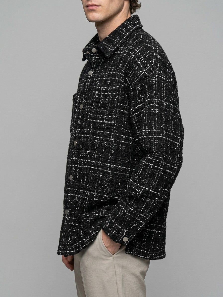 Palmanova Men's Checked Tweed Overshirt — black — side