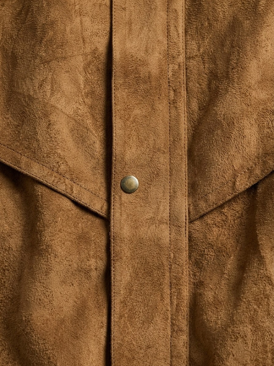 Panarea Men's Chevron-Yoke Faux Suede Bomber Jacket — tobacco — detail-2