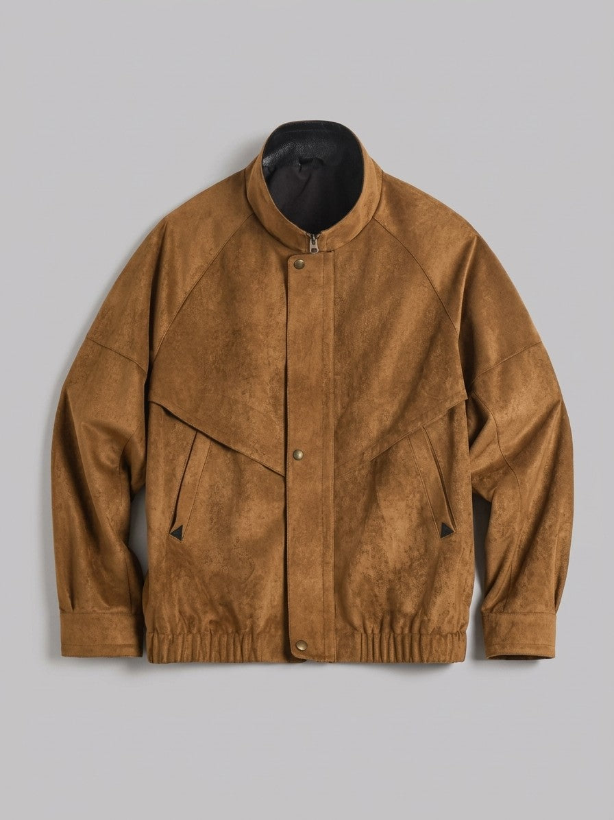 Panarea Men's Chevron-Yoke Faux Suede Bomber Jacket — tobacco — packshot