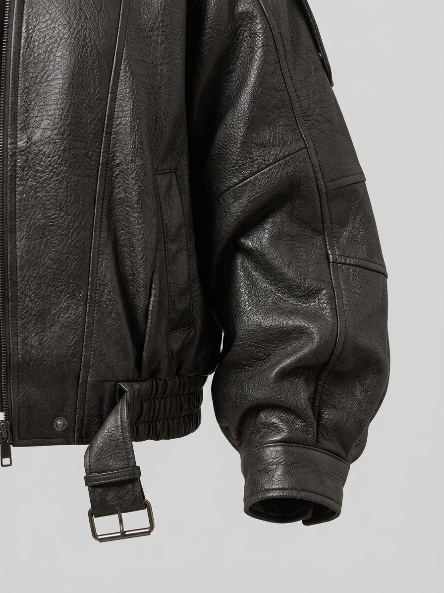 Panicale Women's Leather Zip-Up Jacket — black — detail-2