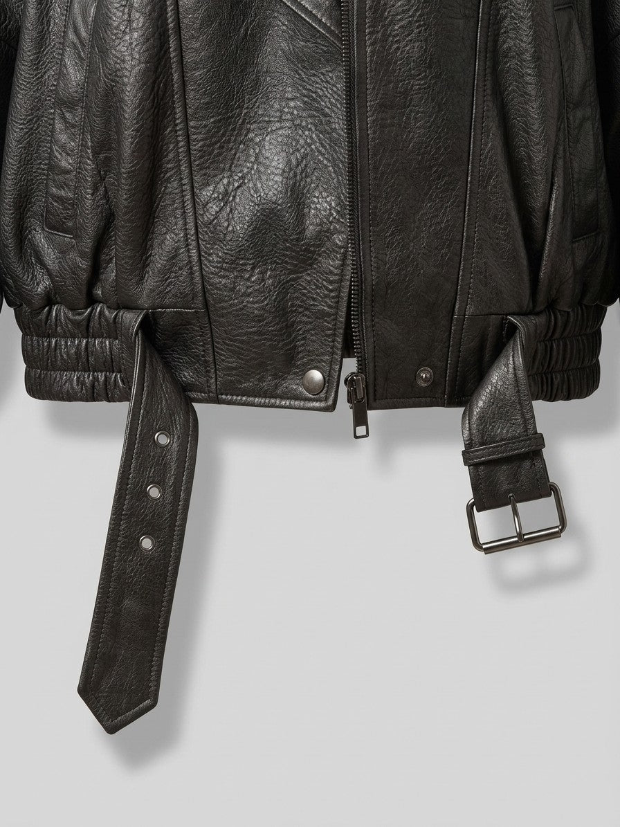 Panicale Women's Leather Zip-Up Jacket — black — detail-collar