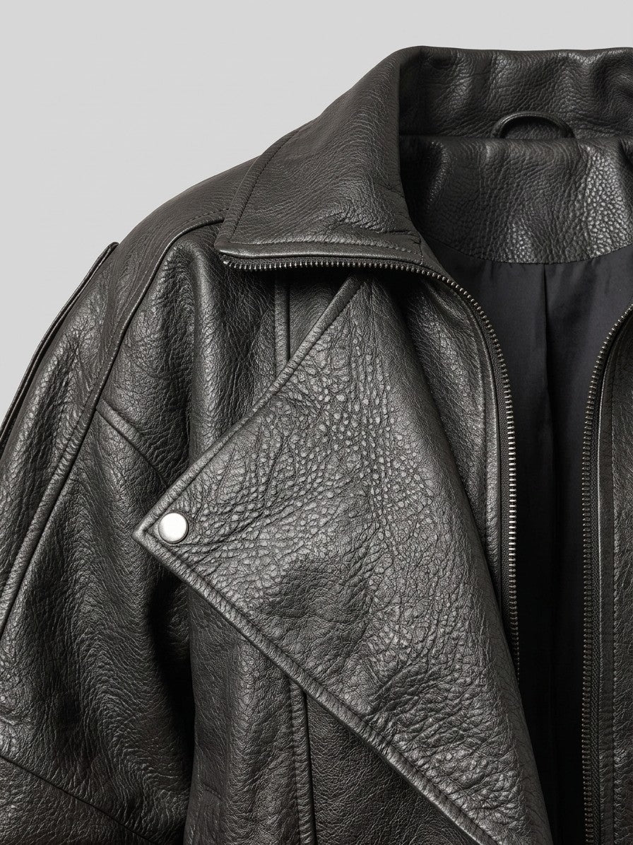 Panicale Women's Leather Zip-Up Jacket — black — detail