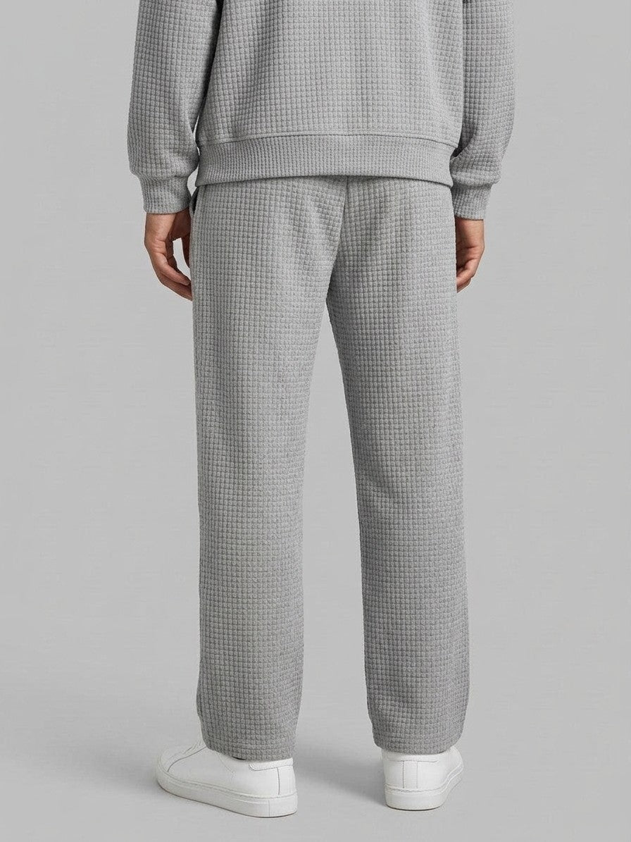 Parabita Men's Waffle-Knit Zip-Neck Hoodie and Wide-Leg Pant Set — gray — bottomback