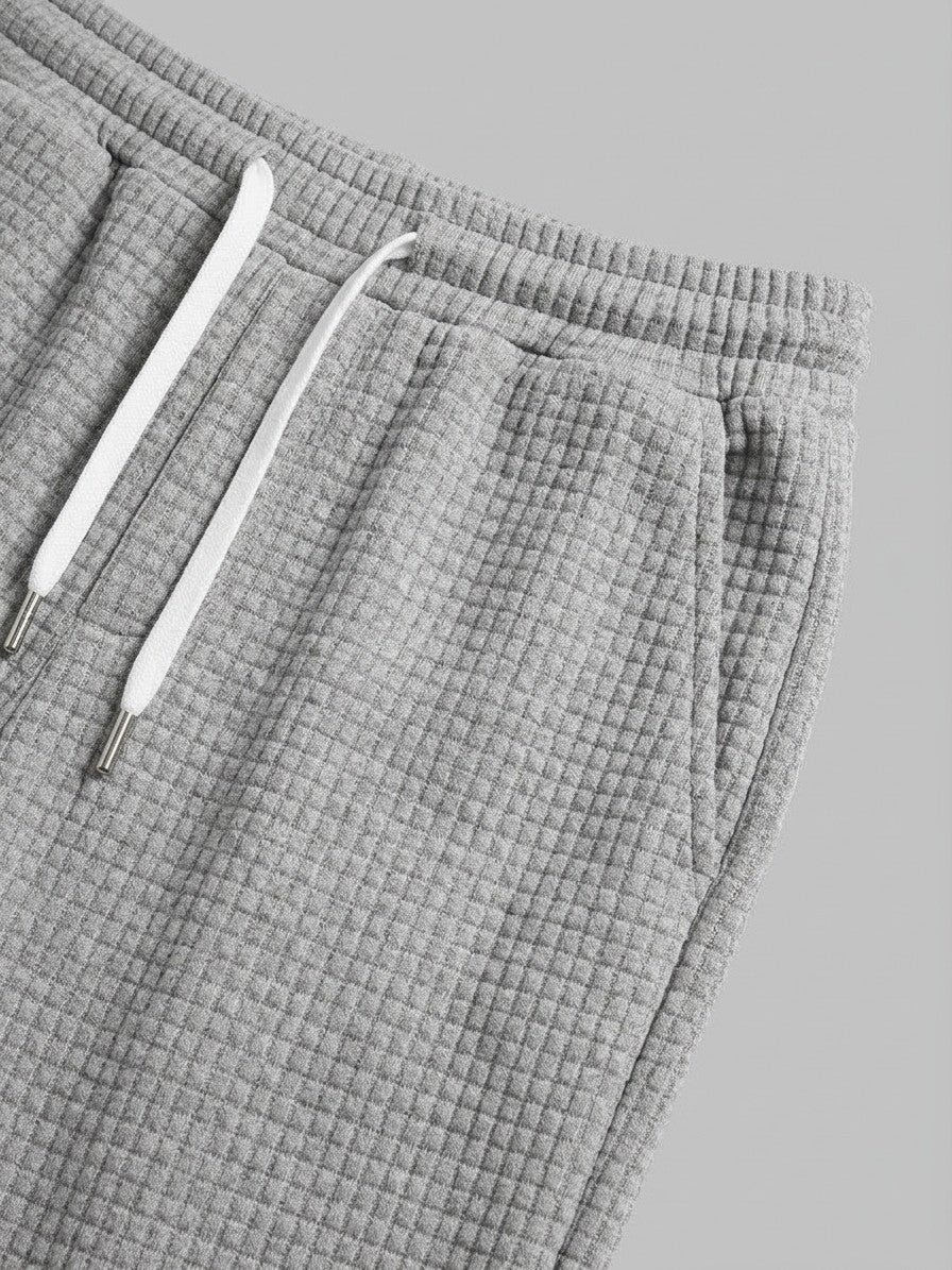 Parabita Men's Waffle-Knit Zip-Neck Hoodie and Wide-Leg Pant Set — gray — bottomfabric