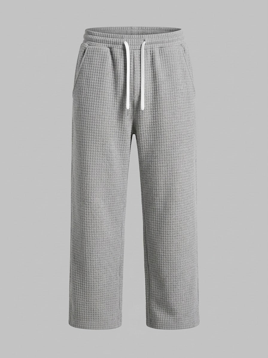 Parabita Men's Waffle-Knit Zip-Neck Hoodie and Wide-Leg Pant Set — graybottom — packshot