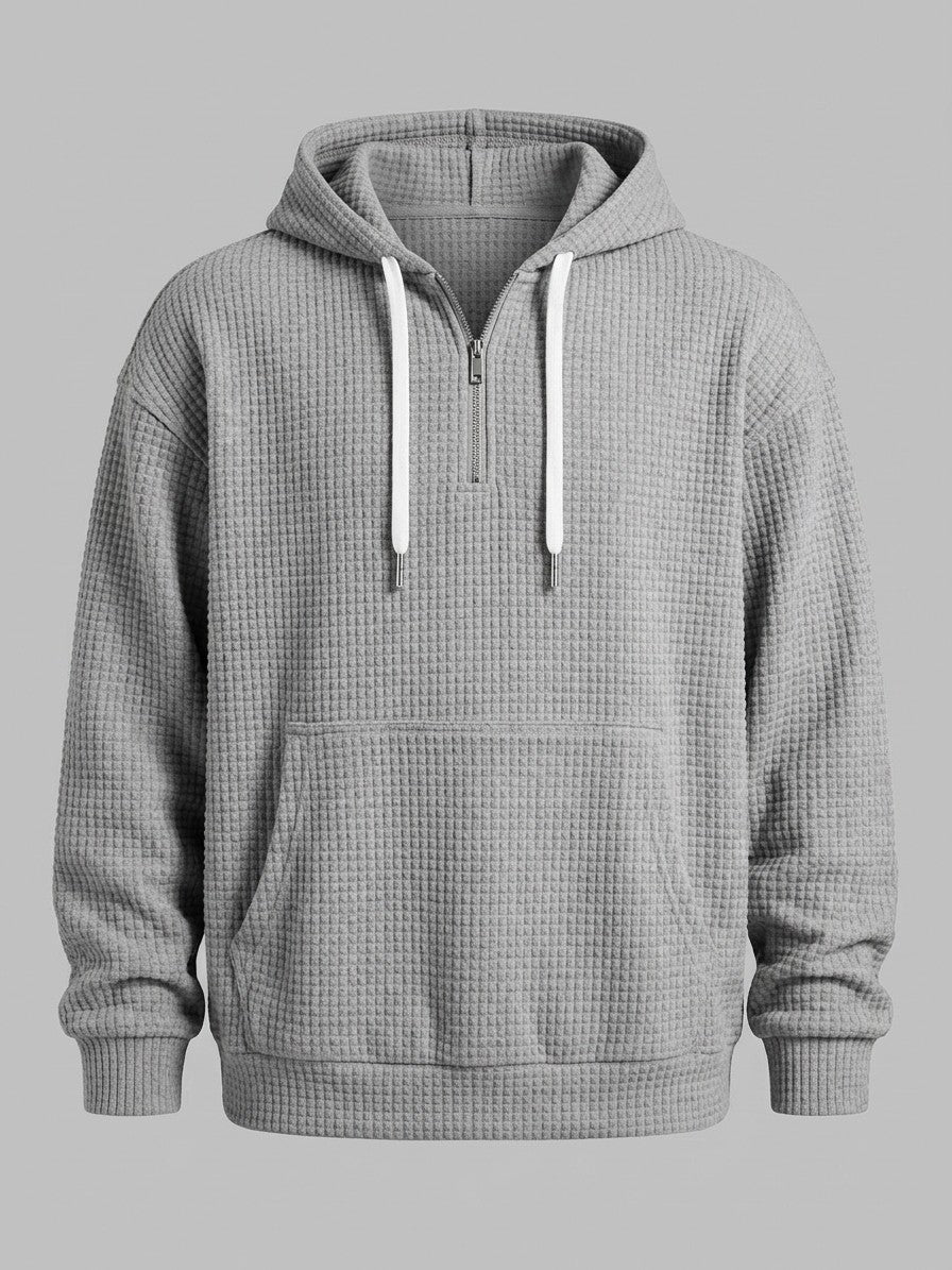 Parabita Men's Waffle-Knit Zip-Neck Hoodie and Wide-Leg Pant Set — graytop — packshot