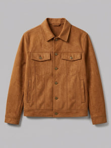 Parghelia Men's Brass-Button Faux Suede Trucker Jacket