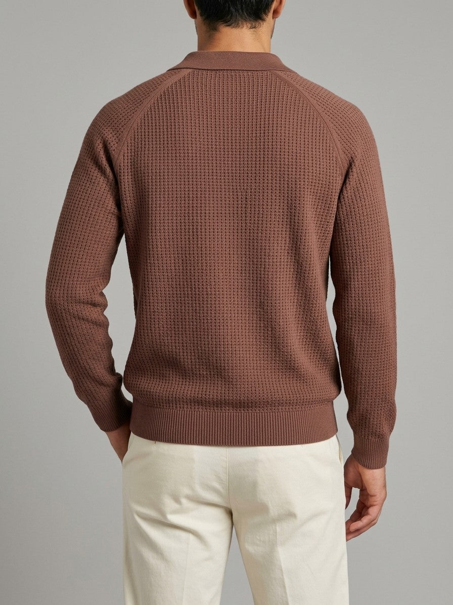 Parma Men's Textured Knit Polo Top — brown — back