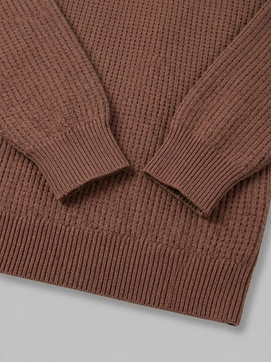 Parma Men's Textured Knit Polo Top — brown — detail-collar