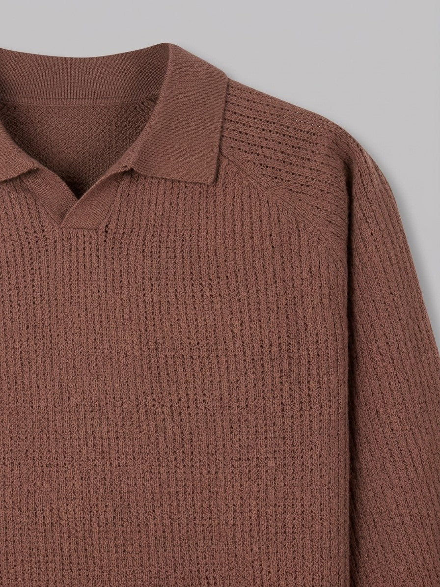 Parma Men's Textured Knit Polo Top — brown — detail