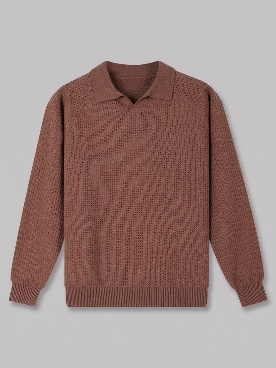 Parma Men's Textured Knit Polo Top — brown — packshot