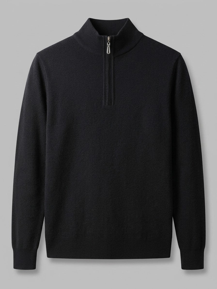 Pavia Men's Ribbed Zip-Neck Sweater — black — packshot