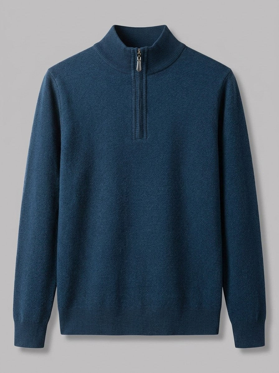 Pavia Men's Ribbed Zip-Neck Sweater — blue — packshot