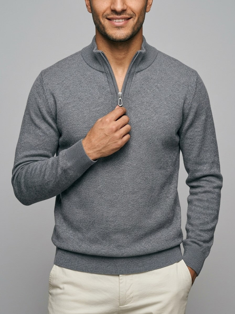 Pavia Men's Ribbed Zip-Neck Sweater — mediumgray — front