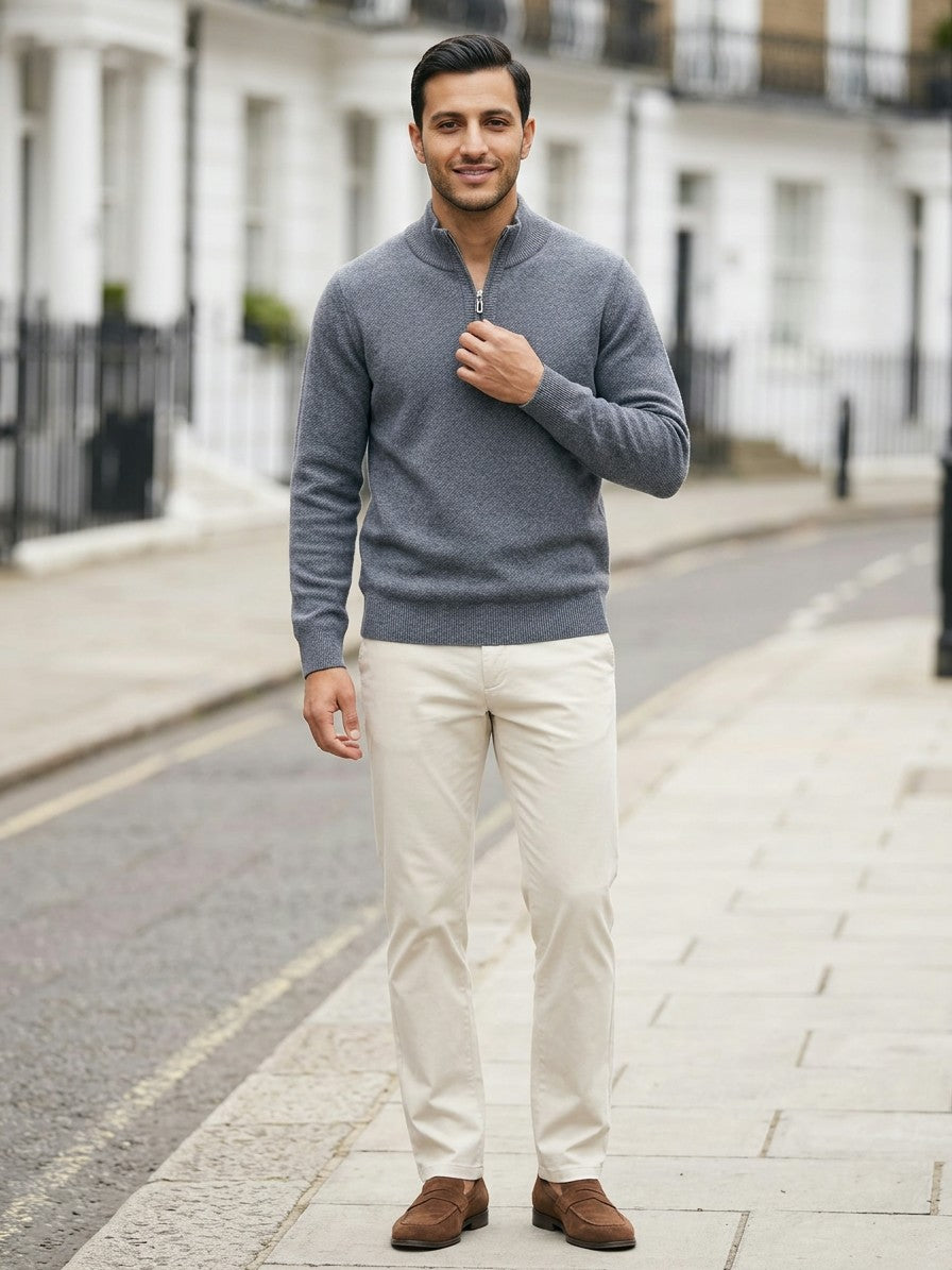 Pavia Men's Ribbed Zip-Neck Sweater — mediumgray — lifestyle