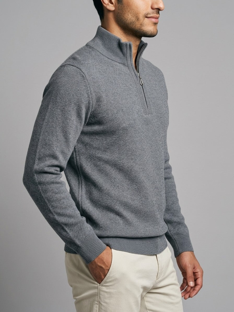 Pavia Men's Ribbed Zip-Neck Sweater — mediumgray — side